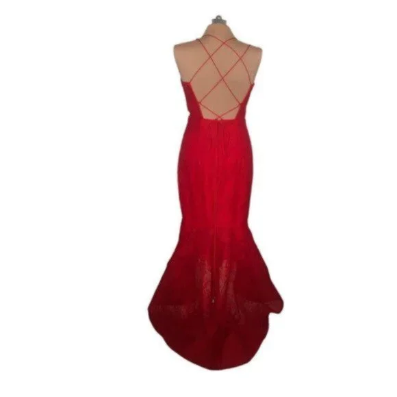 Bariano Australia open back lace Fishtail prom Wedding GuestRed Dress Sz.M  - threedaughtersproperties.com